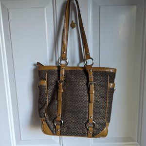 Authentic Coach Brown Sateen Mini “C” and Tan Leather Gallery Tote